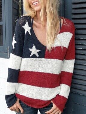 Wooden Ships Flag V-Neck Sweater Small/Medium